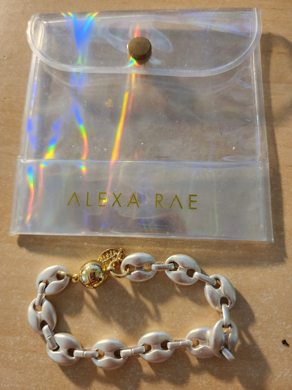 White and Gold Link Bracelet with Magnetic Closure Alexa Rae
